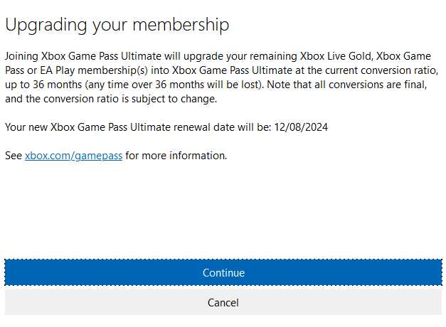 xbox live gold to game pass ultimate conversion