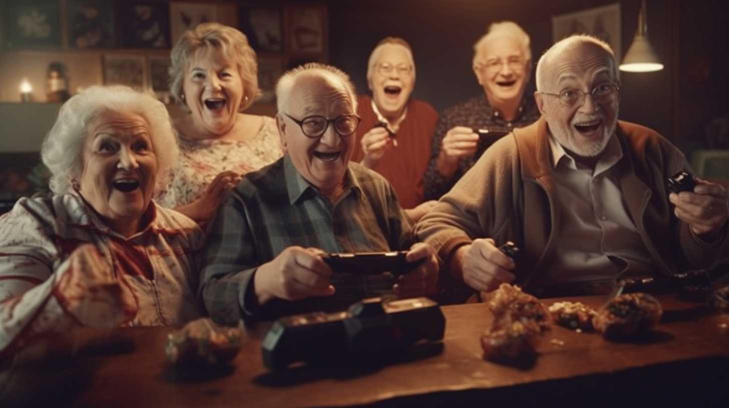 happy elderly gamers